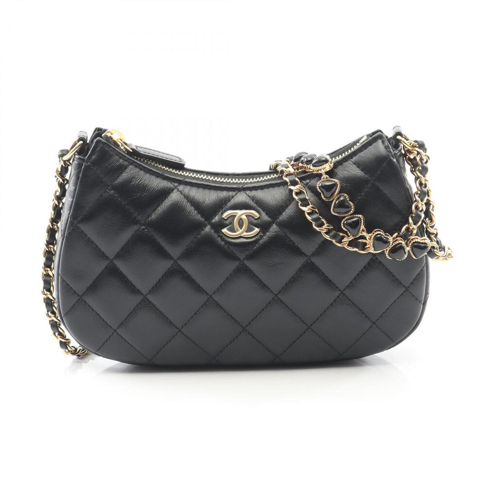 Chanel Matelasse Hobo Shoulder Bag Lambskin Sheepskin Black